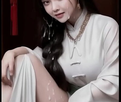 AI generated (animation) white Chinese dress (hanfu) girls covered with cum, smiling embarrassingly